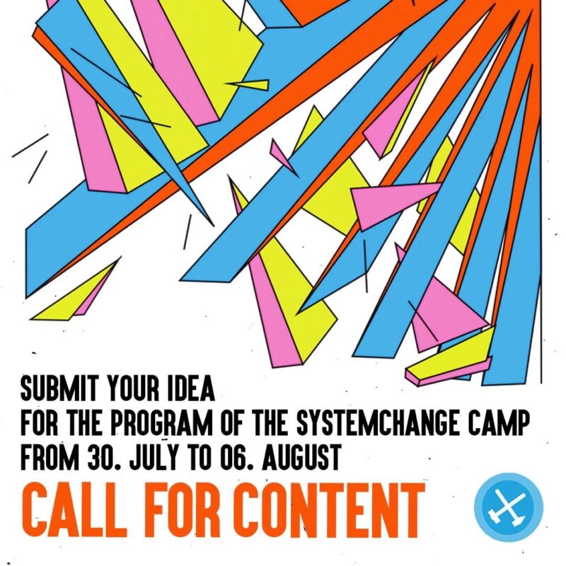 Submit your idea for the program of the System Change Camp From 30. July to 06. August. CALL FOR CONTENT